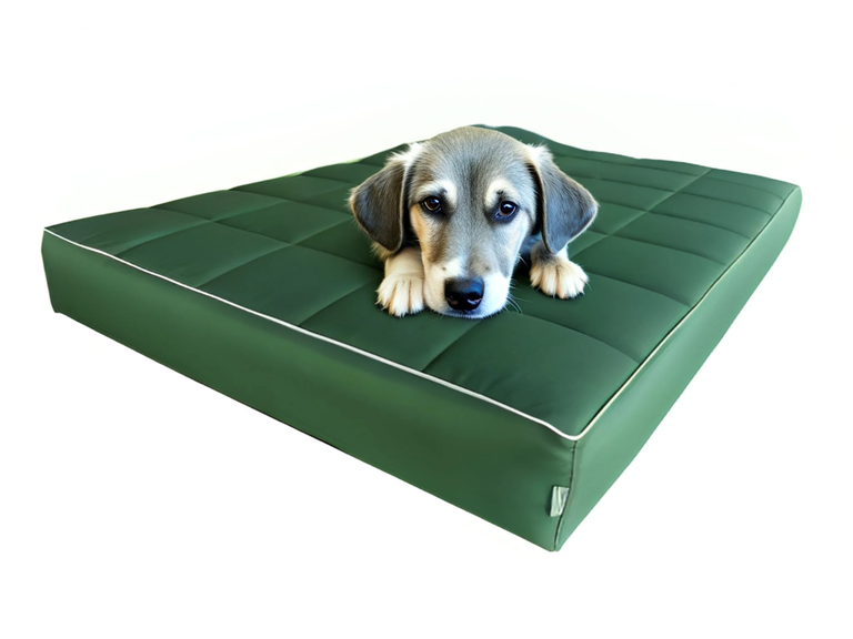 leżący pies na legowisku dla psa hufek 10cm kolor zielony
