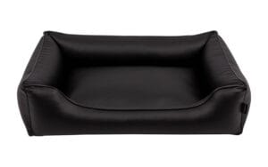 legowisko dla psa skórzane alicante typu kanapa w kolorze czarnym z czarnym obszyciem pokazane z frontu