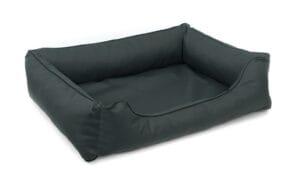 legowisko dla psa valencia ortopedyczne w kolorze ciemnoszarym z czarnym wykonczeniem pokazane po skosie