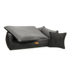 legowisko dla psa ciemnoszare skłąd: materac ortopedyczny i poducha