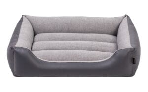 legowisko dla psa typu kanapa beta linares boki z eko skóry szarej środek szary materiał