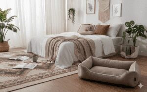 legowisko dla psa mallorca w sypialni