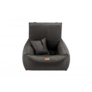 ciemnoszary fotelik dla psa samochodowy bergamo z frontu