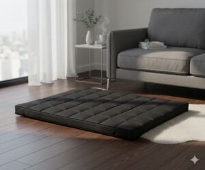 legowisko dla psa w salonie czarne