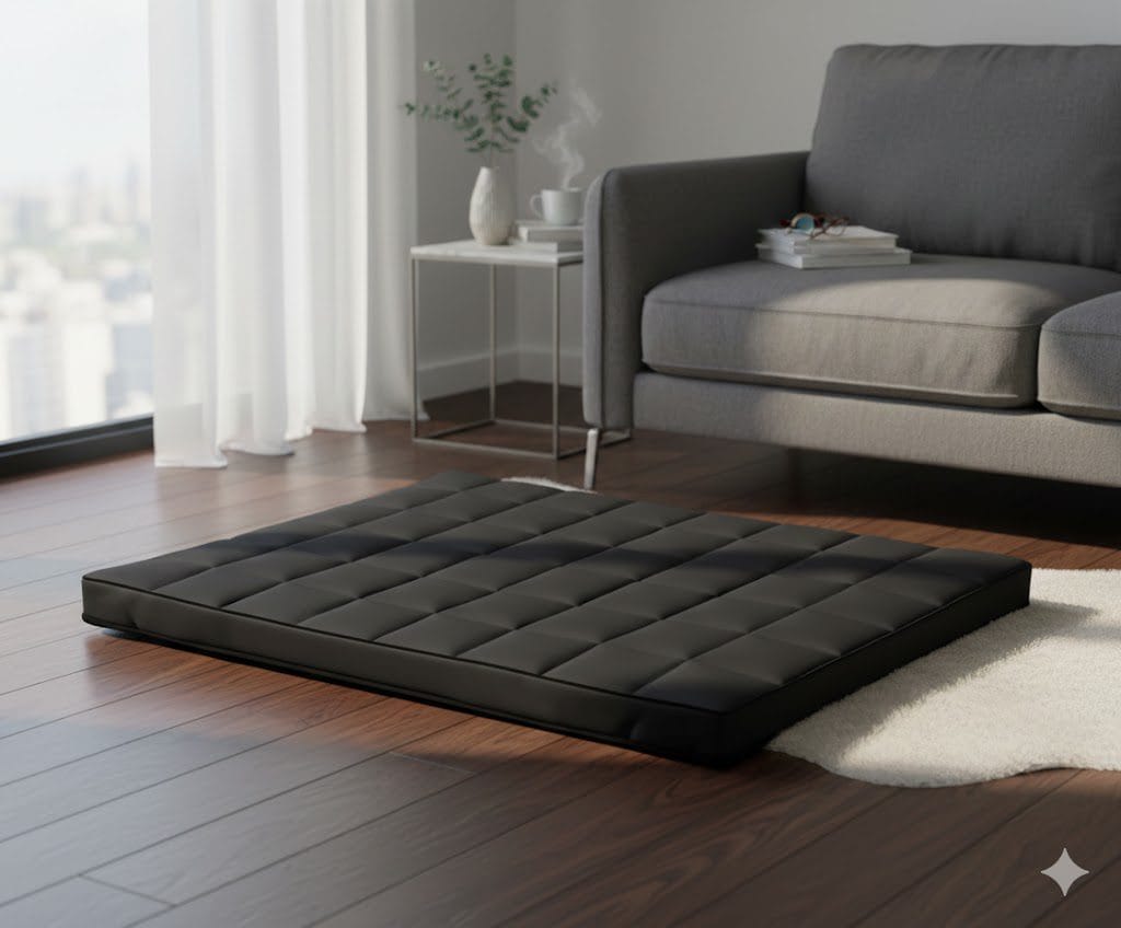 legowisko dla psa w salonie czarne