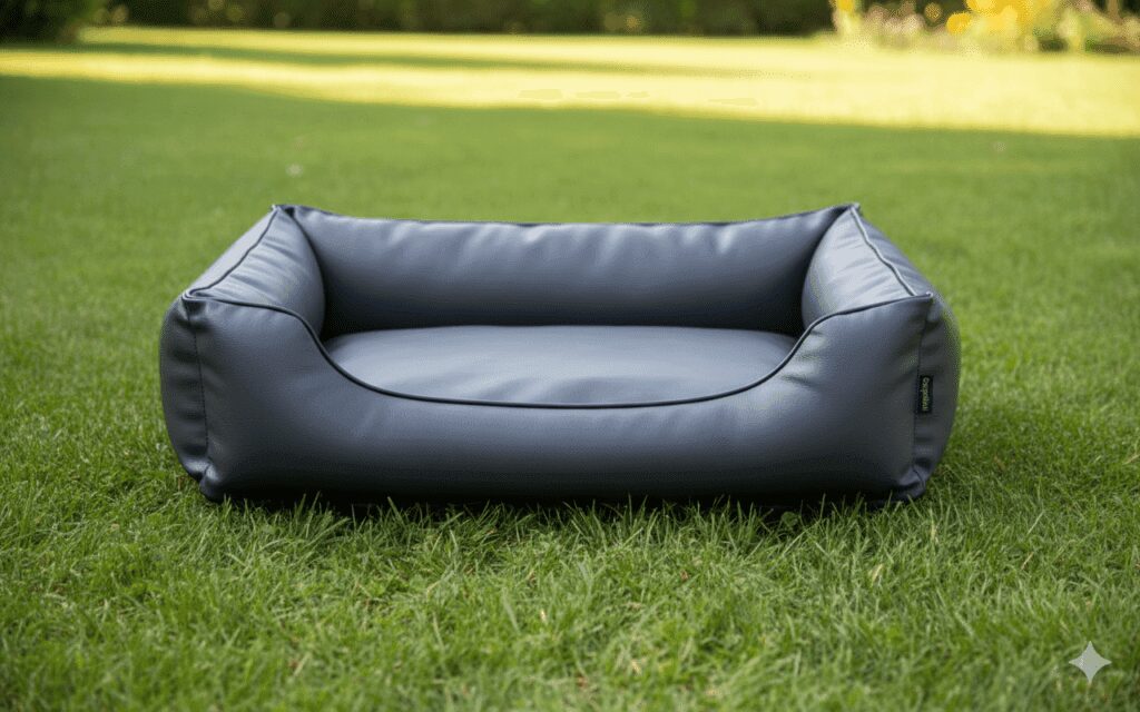 legowisko dla psa teoś na trawnie